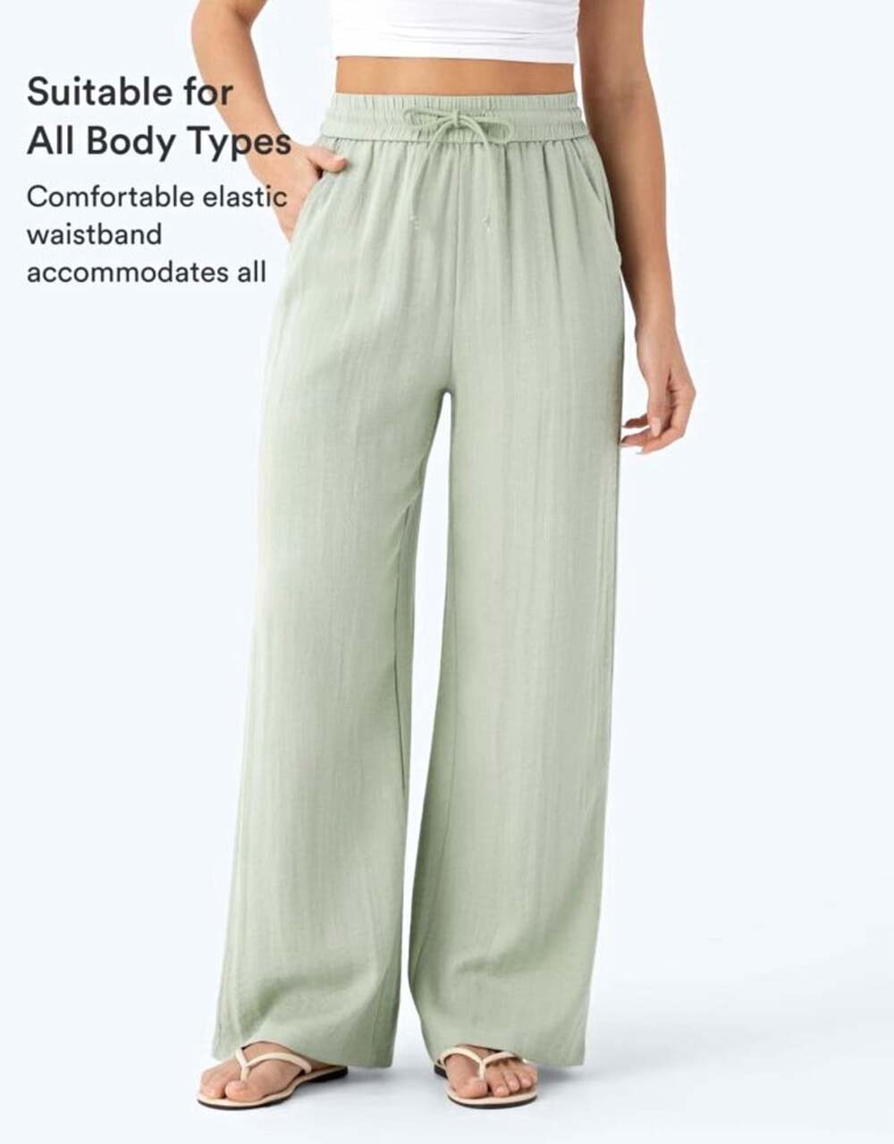 Halara Women’s Green Wide-Leg Pants Sz.XL High Rise, Elastic Drawstring, Pockets